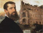 Maerten van heemskerck Self-Portrait of the Painter with the Colosseum in the Background oil painting on canvas